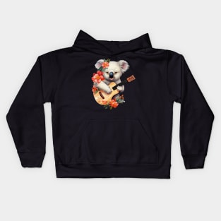 Koala Playing Guitar Floral Aesthetic Kids Hoodie